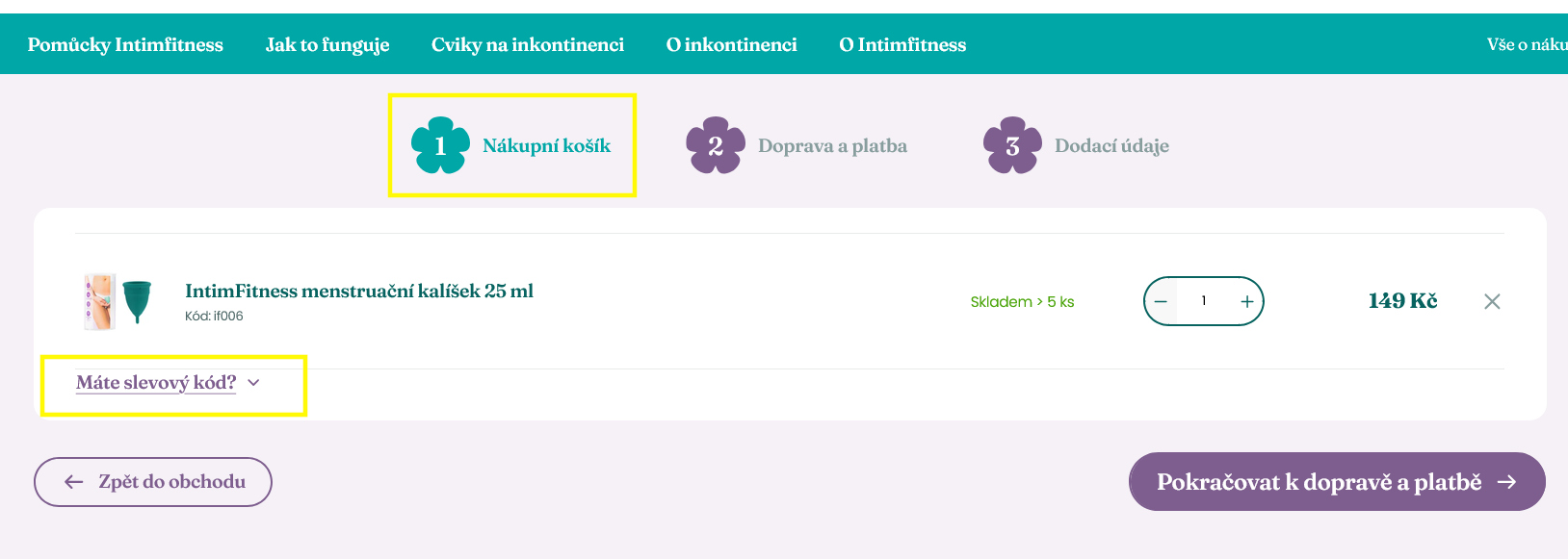 Aktivace slevy v košíku Aktivace slevy v košíku